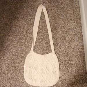 Elegant Cream Crocheted Spacious New Knit Shoulder Bag
